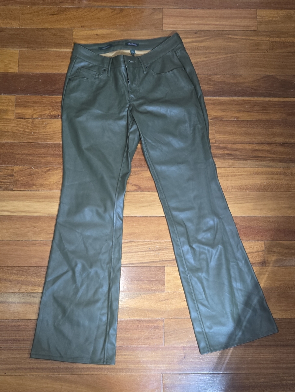 Wild fable Olive Green Faux Leather Lowrise Flare Pants 2